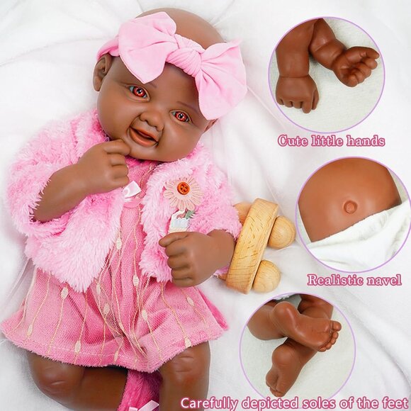 16 inch Realistic Full Body Silicone Open Eyes Newborn Caro-tan Baby Girl - Picture 3 of 6